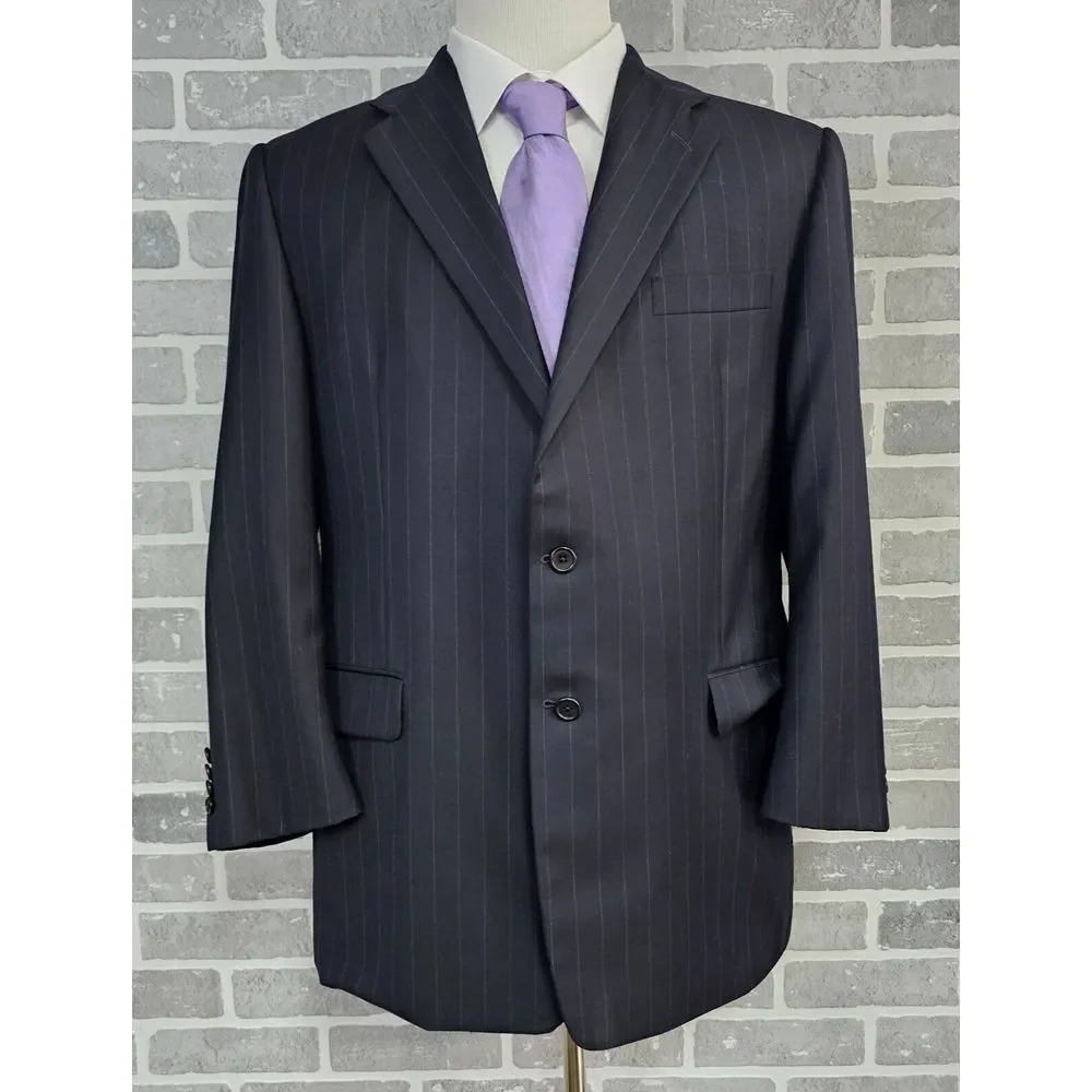 Hickey-Freeman Loro Piana Blazer 46R Tailored Black Striped Wool Tasmanian 120's